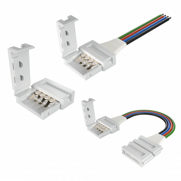 Set of different connectors for connecting a 10mm wide RGB LED strip